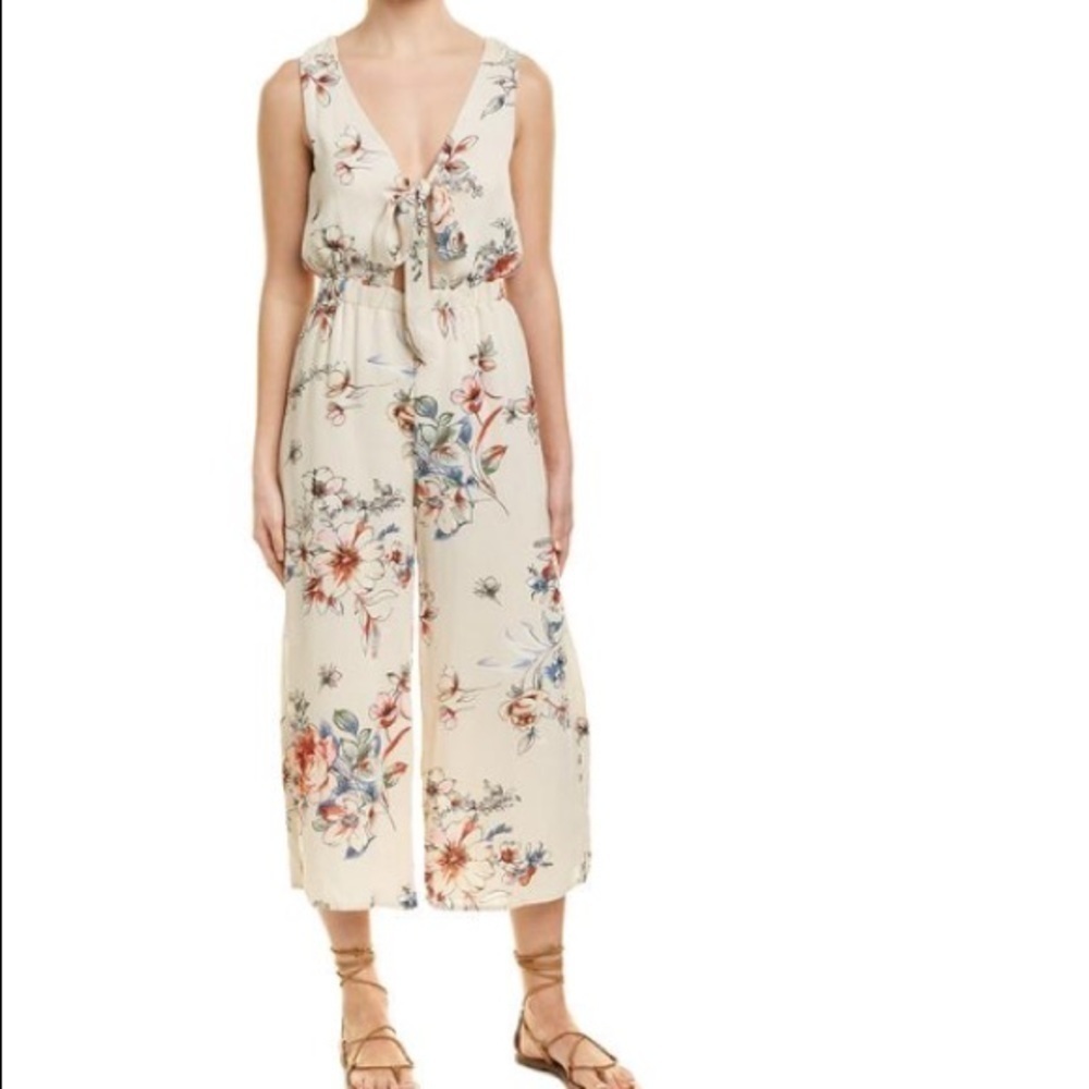 SAGE THE LABEL Eden Tie Front Wide Leg Jumpsuit Size Medium in Natural Floral
